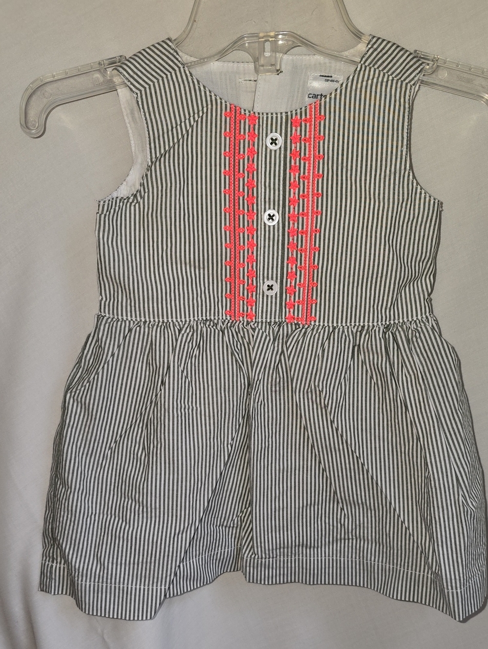 Carter's Gray & White Striped Sleeveless Romper Dress with Neon Trim